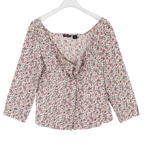Y2k American Eagle Retro Floral Lace Up Sweetheart Top Long Sleeve Medium - Picture 5 of 7